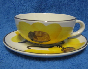 OAL, valtava teekuppi+tassi, Portugal, Hand painted, vintage, A1019