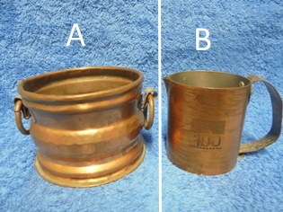 Kuparinen, korvallinen astia tai kermakko, A463