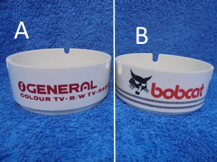 Valkoinen muovinen tuhka-astia, General colour TV tai Bobcat, R310