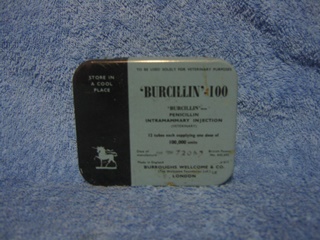 Burcillin 100 penicillin intramammary injection, vanha peltirasia, tyhj, R334