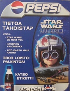 Pepsi Star Wars, kaksipuoleinen pahvisisustustaulu, ripustettava, S428