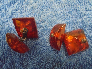 Meripihkaiset kalvosinnapit, hopea, vintage, V960
