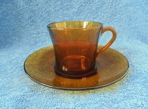 Duralex, lasinen kuppi ja tassi, amberlasi, vintage, A1838