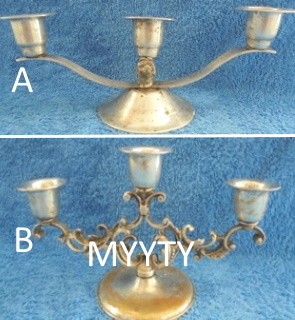 Metallinen kolmen kynttiln kynttelikk, Karhu, A1872