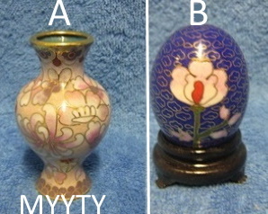 Cloisonne, pieni maljakko tai muna telineess, metalli/ emali, A2340