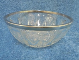 Reims, kirkas lasikulho, metallipanta, vintage, A3343