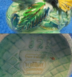 H. Bequet Quaregnon 323, koristekannu, kukkia, majolica, vintage, A97