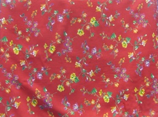 Kangaspalat 2kpl, punainen pohja, keltaiset/ lilat kukat, ompelu, B507