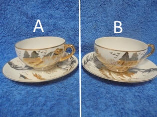 Japanilainen posliininen teekuppi ja tassi, Kulta-koristeltu, A3473