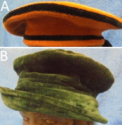 Naisten lakki, ruskea/musta baskeri, vihreä samettinen hattu, V193