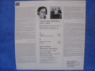 Johannes Brahms, Ralf Gothoni, Mnchner Streichtrio, 1985, LP-levy, M315