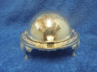 Queen Anne, pieni tarjoiluastia, hopeoitu metalli/ lasi, A1457