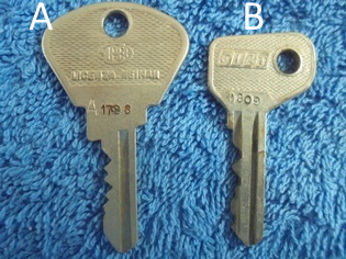 Vanha Fiatin avain, numero A1728 tai 1809, B1