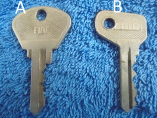 Vanha Fiatin avain, numero A1728 tai 1809, B1