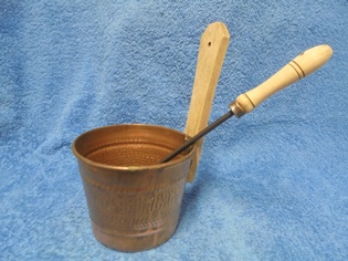 Pieni saunakiulu ja lylykauha, kupari/puu, lasten saunasetti, S806