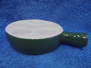 Emile Henry, vihre/valkoinen keraaminen Etana-pannu, vintage, A3666