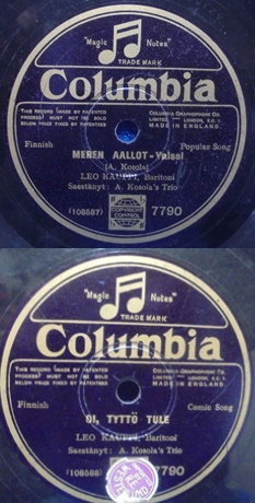 Leo Kauppi, Meren aallot/ Oi, tytt tule, Sellakka-nilevy, savikiekko, M698