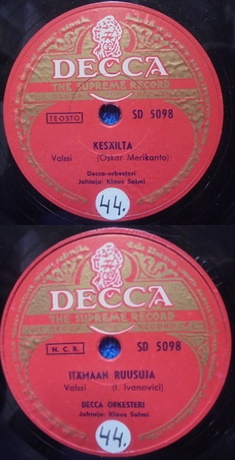 Decca-orkesteri, Kes�ilta/ It�maan ruusuja, Sellakka-��nilevy, M711