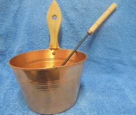 Saunakiulu-setti, kiulu ja kauha, kupari- rauta- puu, S822