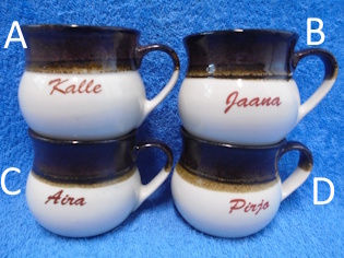 Kermansavi- nimimuki, Kalle- Jaana- Aira- Pirjo, A725