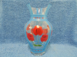 Ksinmaalattu lasimaljakko, viivat ja kukat, A3196