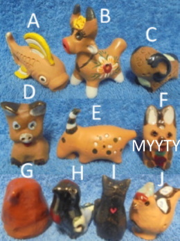 Pieni keraaminen El�in-pilli, kala- lehm�- p�ssi- possu- lintu- kissa, E640