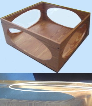 Ruskea Retro-p�yt�, lasip�yt�, lastulevyrunko, k�ytetty huonekalu, H130