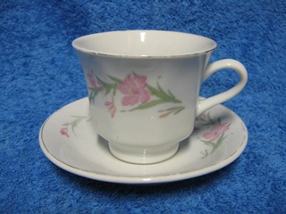 Kiinalainen kahvikuppi ja tassi, vaaleanpunainen kukka, A2176
