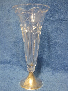 Riihimen lasi, kookas kristallimaljakko, hopeajalusta, A1907