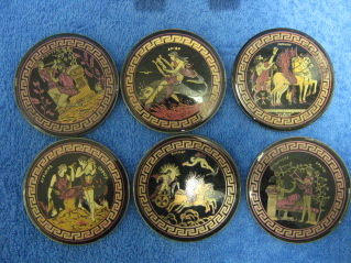 Kreikkalaiset lasin/mukin aluset 6kpl, muoviteline, S548