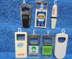 Pullonaukaisija, SPR, Hellesens, Alko, CocaCola, Fennia, Lomakeskus, R238