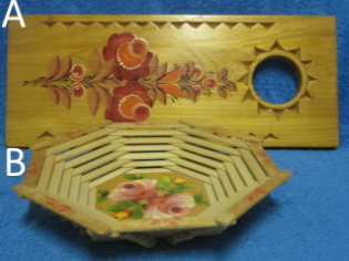 Leikkuulauta tai kulho, puiset venliset koristeet, S155