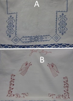 Vanha pyyheliinapeite, koristeommel sininen/ vaaleansininen tai punainen, S188