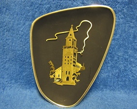 Homesa, pieni metallinen seintaulu, Kirkko, vintage, S706