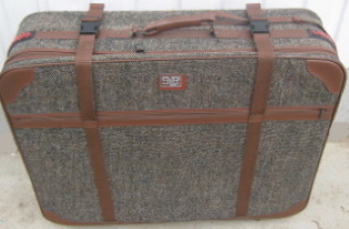 SLR, kookas matkalaukku, tweed/ nahka, vintage, vanhoja laukkuja, V531