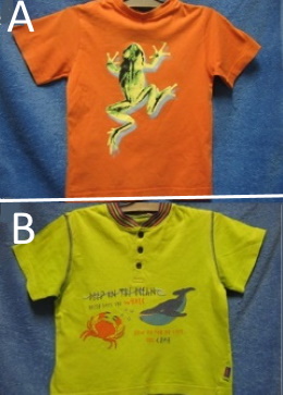 Lasten T-paita koko 110, oranssi sammakko tai vihreä valas, V890